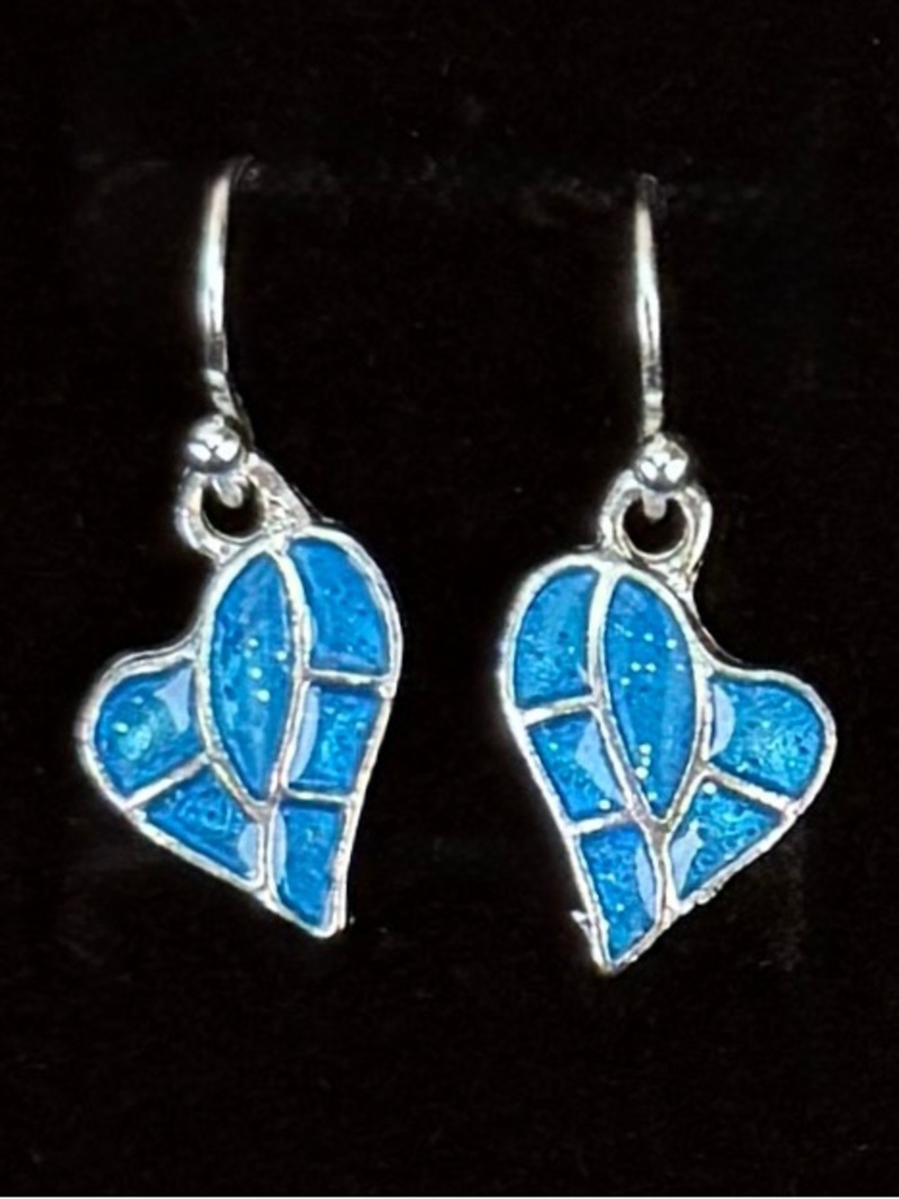 Silvertone Blue Heart Pierced Earrings